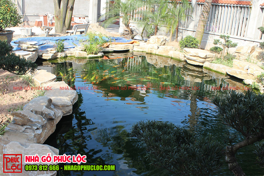 Hồ cá koi của khuôn viên sân vườn nhà gỗ 