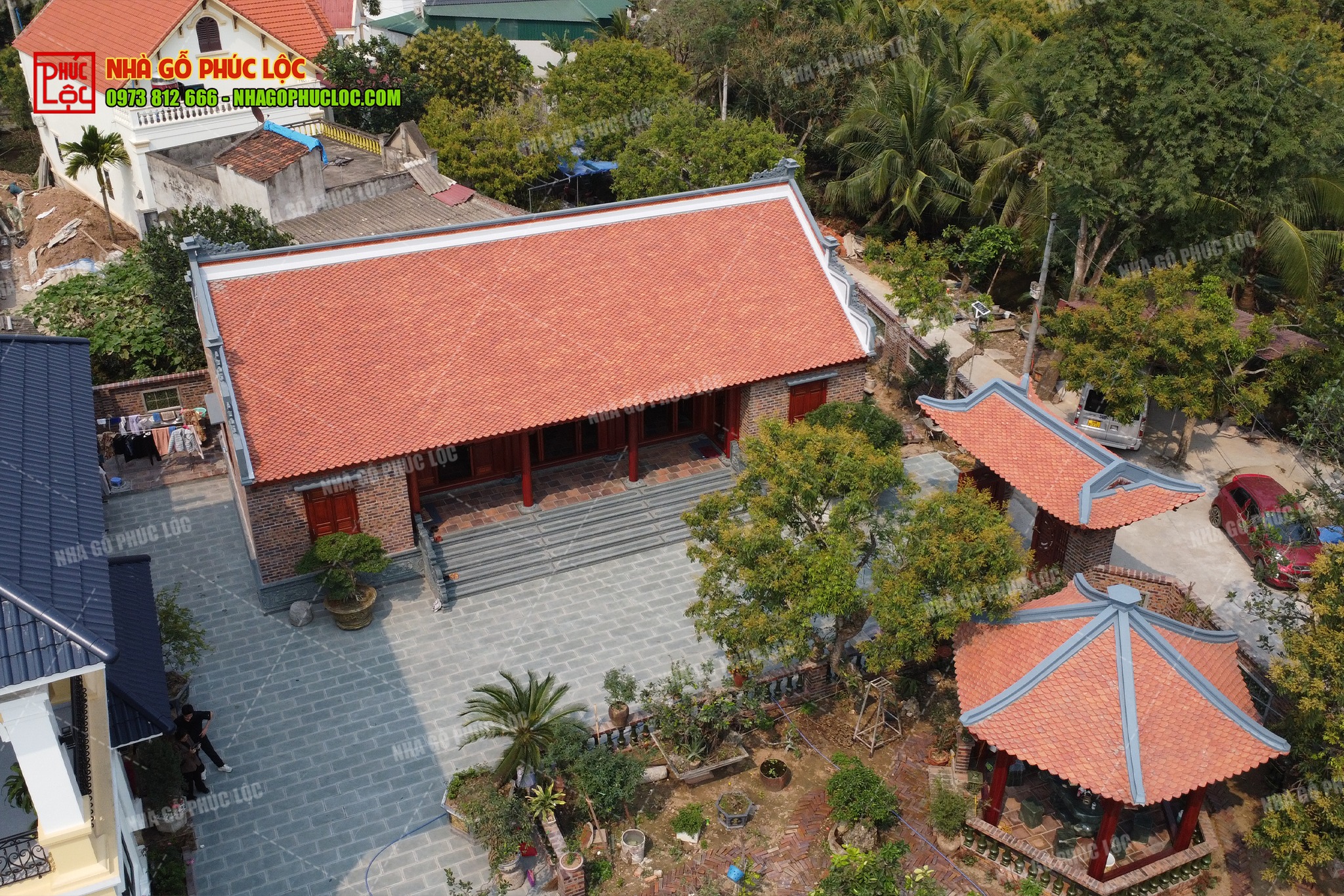 Nhà 3 gian 2 chái nhìn từ trên cao 