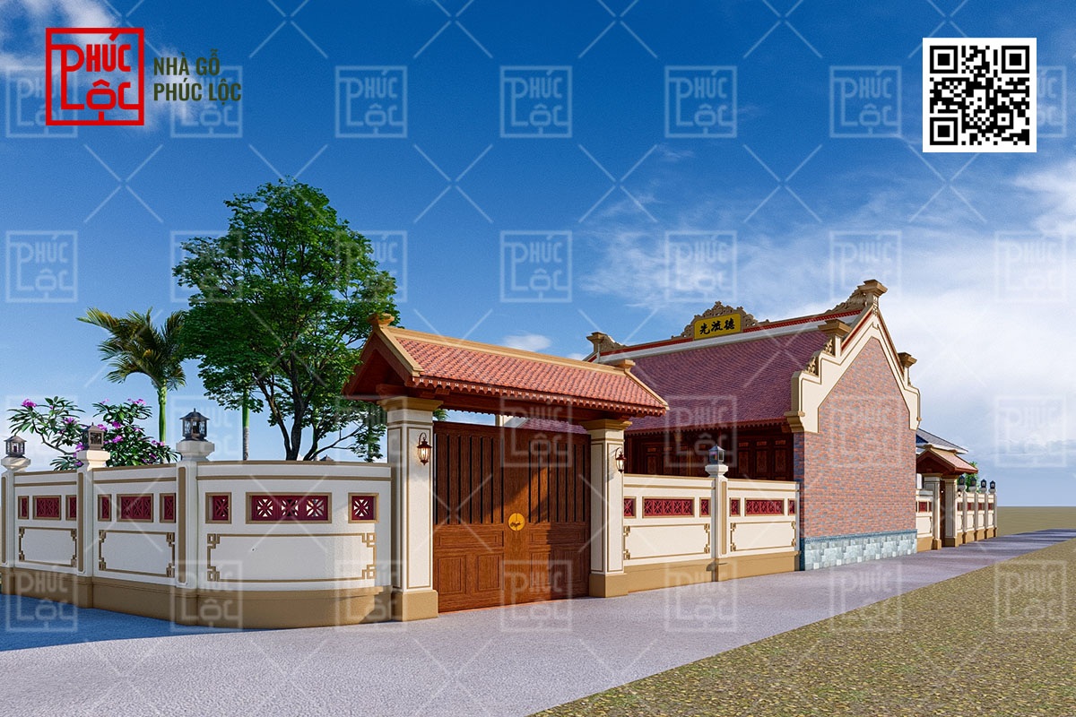 Phối cảnh 3D phần cổng nhà gỗ